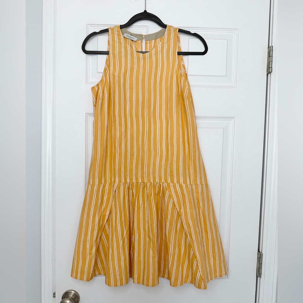 ROSSO35 Size 40 • Cotton Yellow Stripe Sleeveless Luxury Italian Summer Dress.